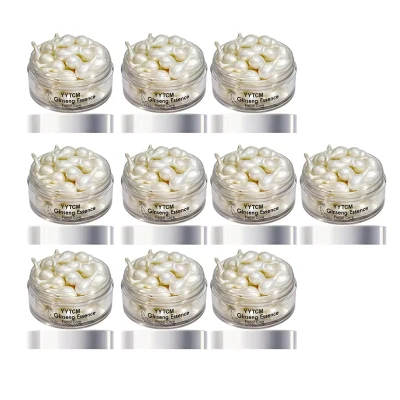 10pcs Ginseng Essence Capsules, Moisturizing and Firming Essence Serum, Contains Squalane, Niacinamide, Vitamin E, Retinol, Deep Hydration (0.34Gx30 Capsules)/Bottle-1 Bottle