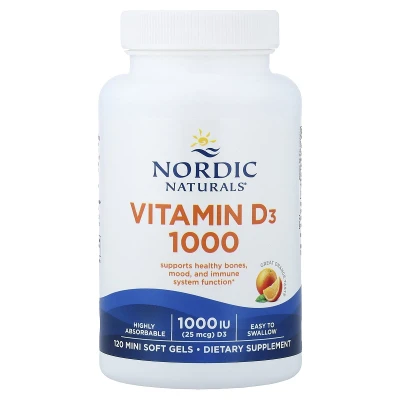 Nordic Naturals Vitamin D3 1000 Supports Healthy Bones, Mood, and Immune System Function Dietary Supplement 1000 Iu and 120 Mini Softgels