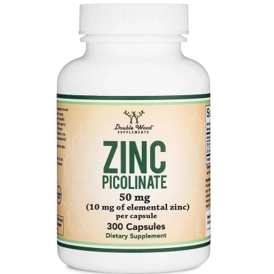 Double Wood Supplement Zinc Picolinate 50mg (10 mg of elemental zinc) per Capsule Dietary Supplement 300 capsules