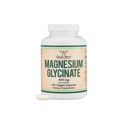 Double Food Supplement Magnesium Glycinate Dietary Supplement 400 Mg (60 Mg Elemental Magnesium) per Capsule 180 Veggie Capsules
