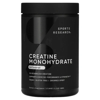 Sports Research ,Supports Exercise Performance & Strengths Creatine Monohydrate Unflavoured 1.1 lb (500 g)