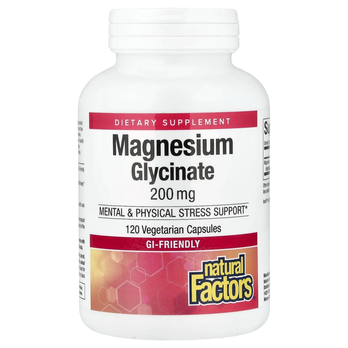 Natural Factors Magnesium Glycinate 400mg Mental & Physical Stress Support 120 Vegetarian Capsules image 1