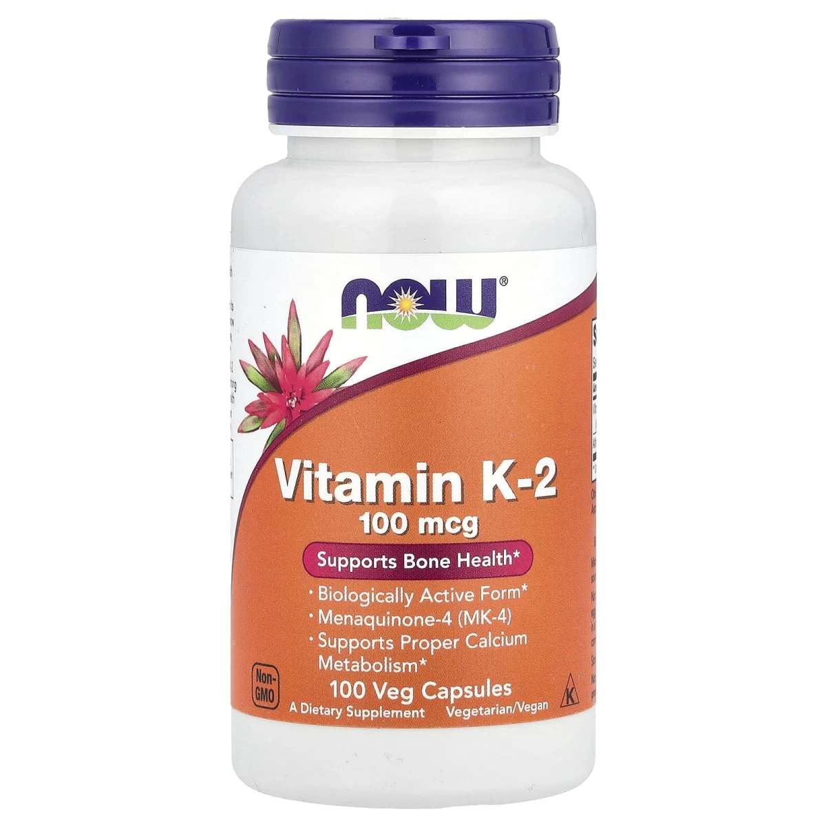 NOW Foods Vitamin K-2 100mcg Support Bone Health 100 Veg Capsules image 1