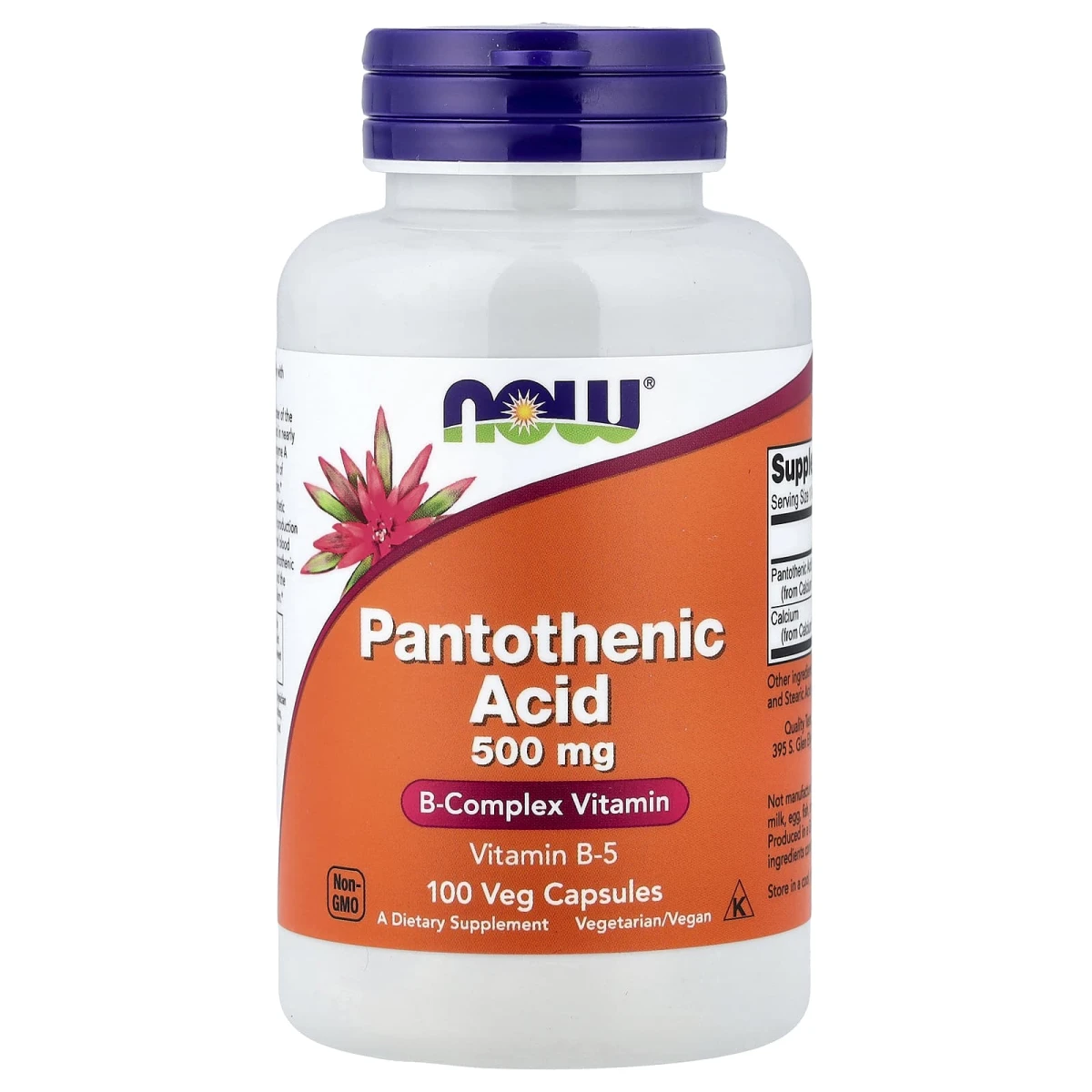 NOW Foods Pantothenic Acid 500mg B-Complex Vitamin 100 Veg Capsules image 1