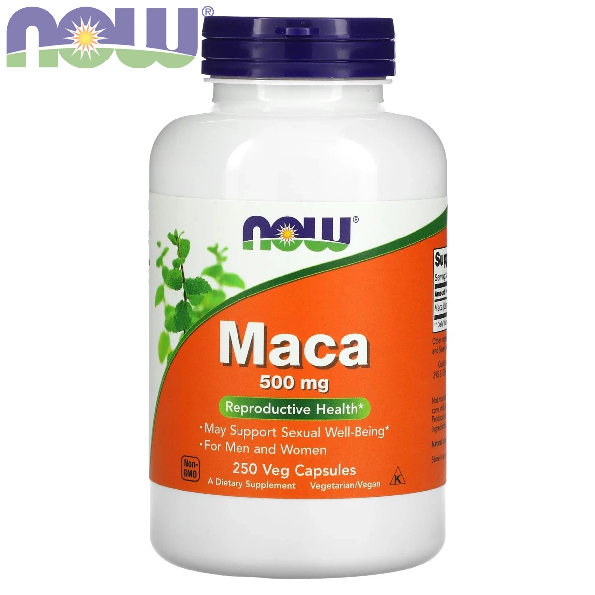 NOW Foods Maca 500mg Reproductive Health 250 Veg Capsules image 1