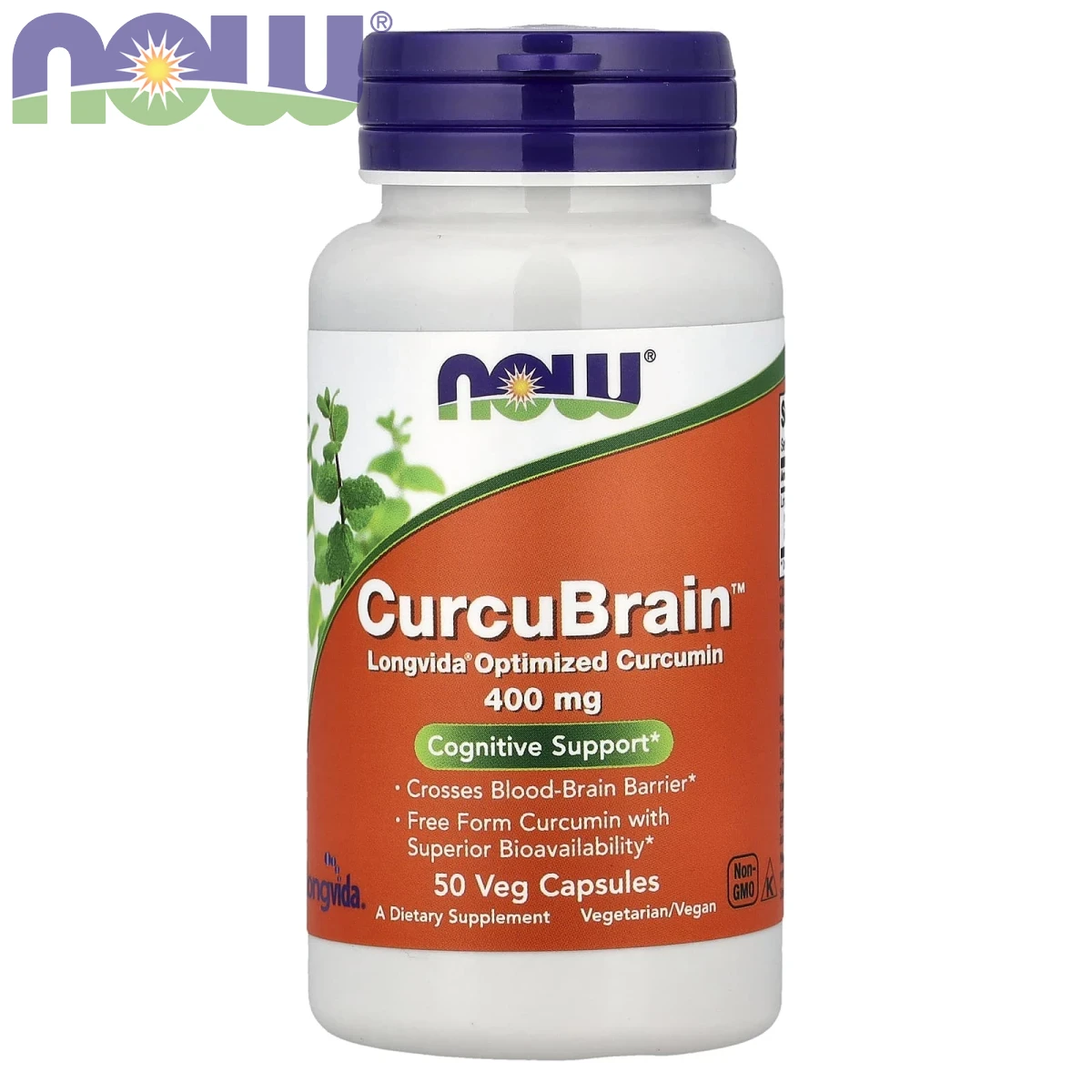 NOW Foods CurcuBrain 400mg Cognitive Support 50 Veg Capsules image 1