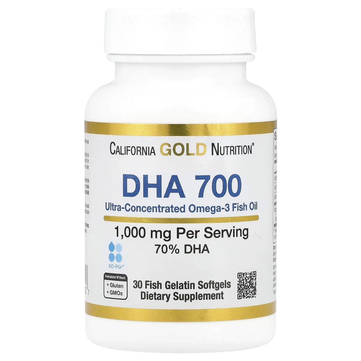 California Gold Nutrition DHA 700 Ultra-Concentrated Omega-3 Fish Oil 1000mg 30 Fish Gelatin Softgels image 1
