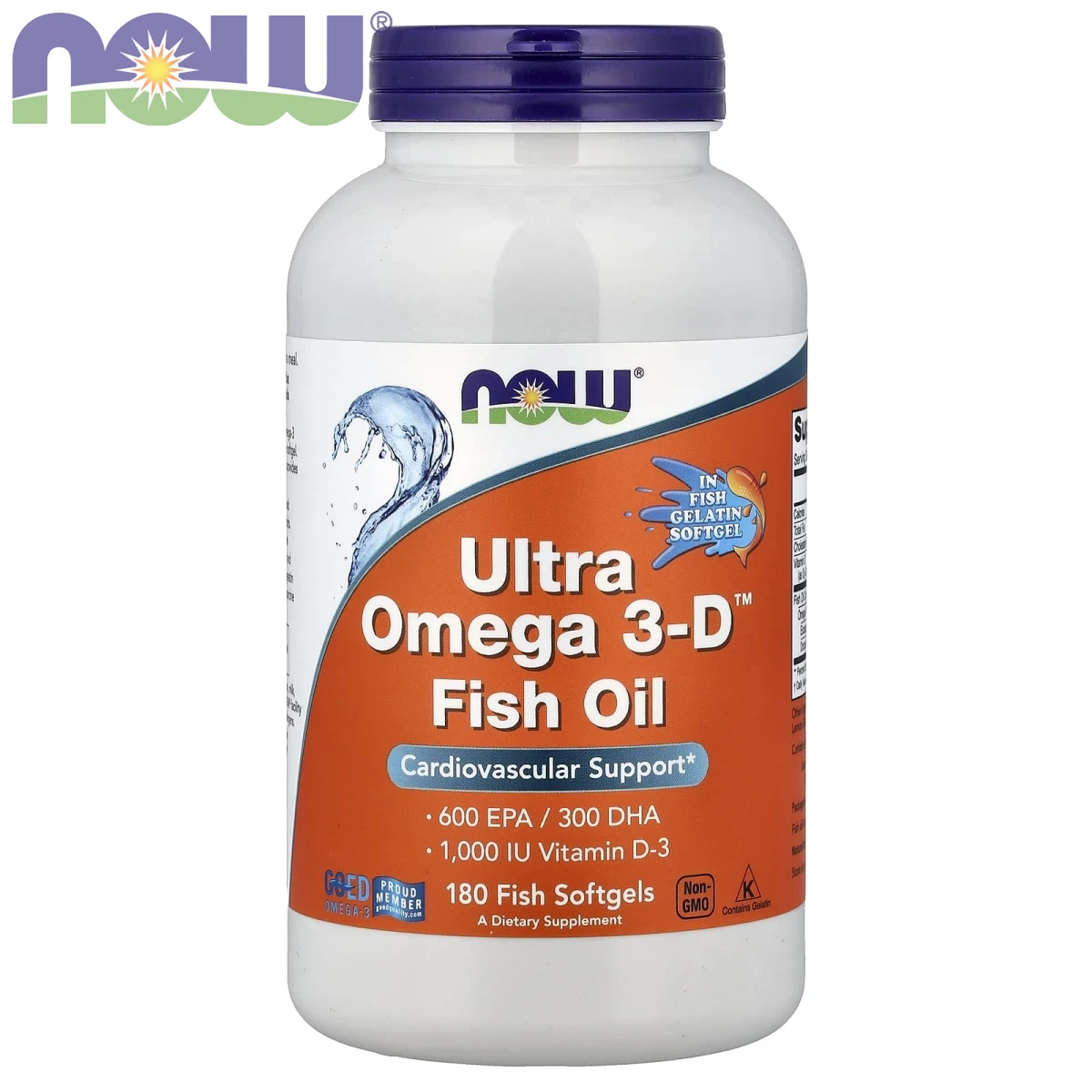 NOW Foods Ultra Omega 3-D Fish Oil Cardiovascular Support 180 Fish Capsules image 1