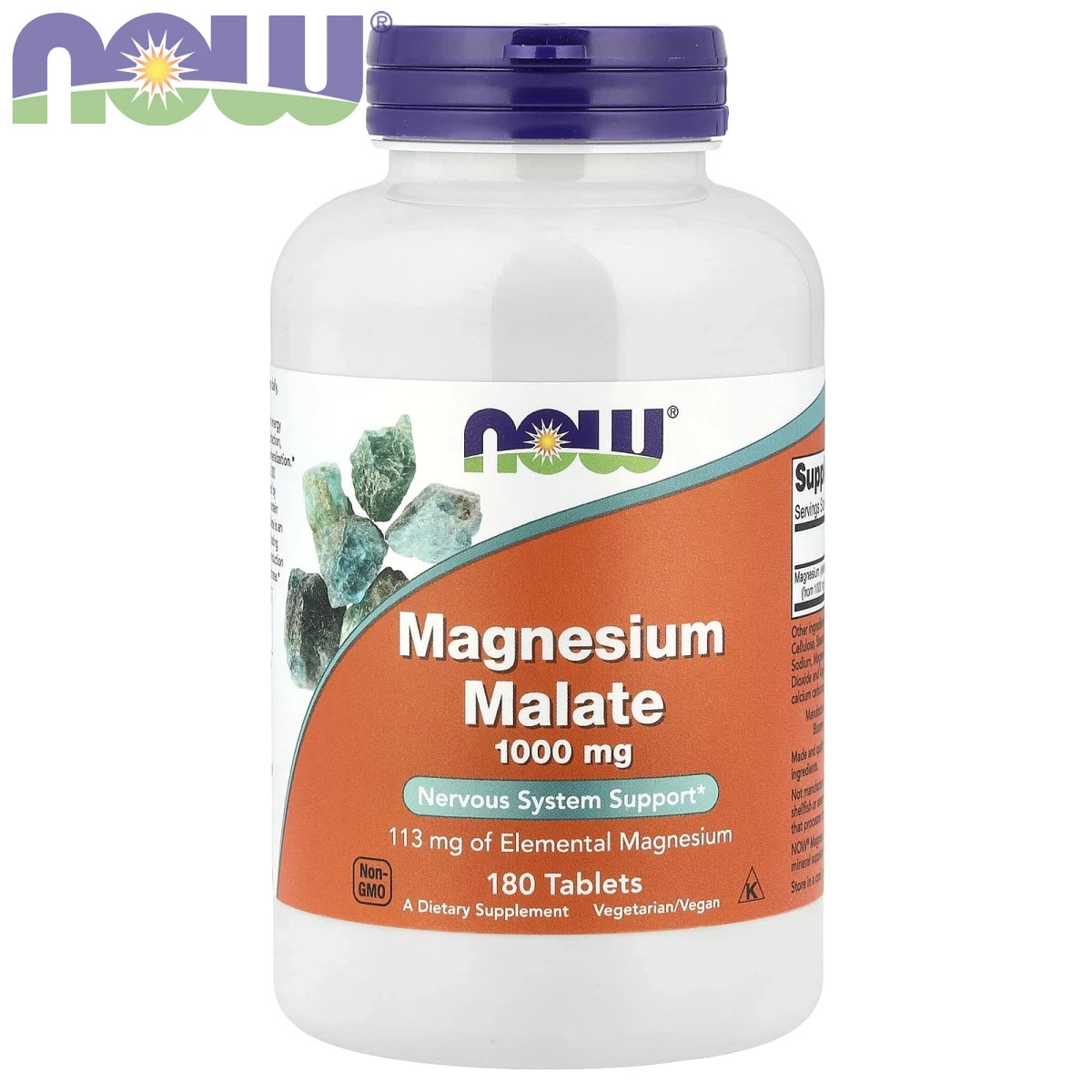 NOW Foods Magnesium Malate 1000mg Nervous System Support 180 Tablets image 1