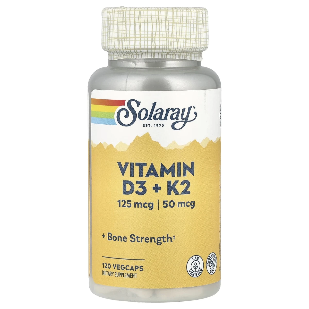 Solaray Vitamin D3 + K2 125mcg Bone Strength 120 Veg Caps image 1