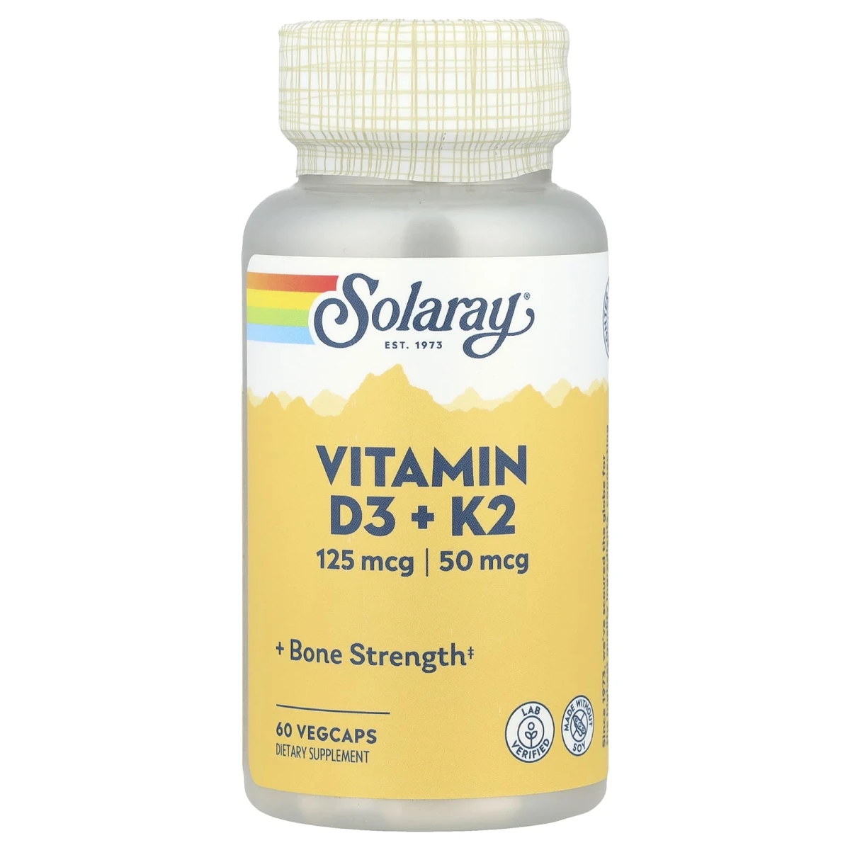 Solaray Vitamin D3 + K2 60 125mcg Bone Strength VegCaps image 1