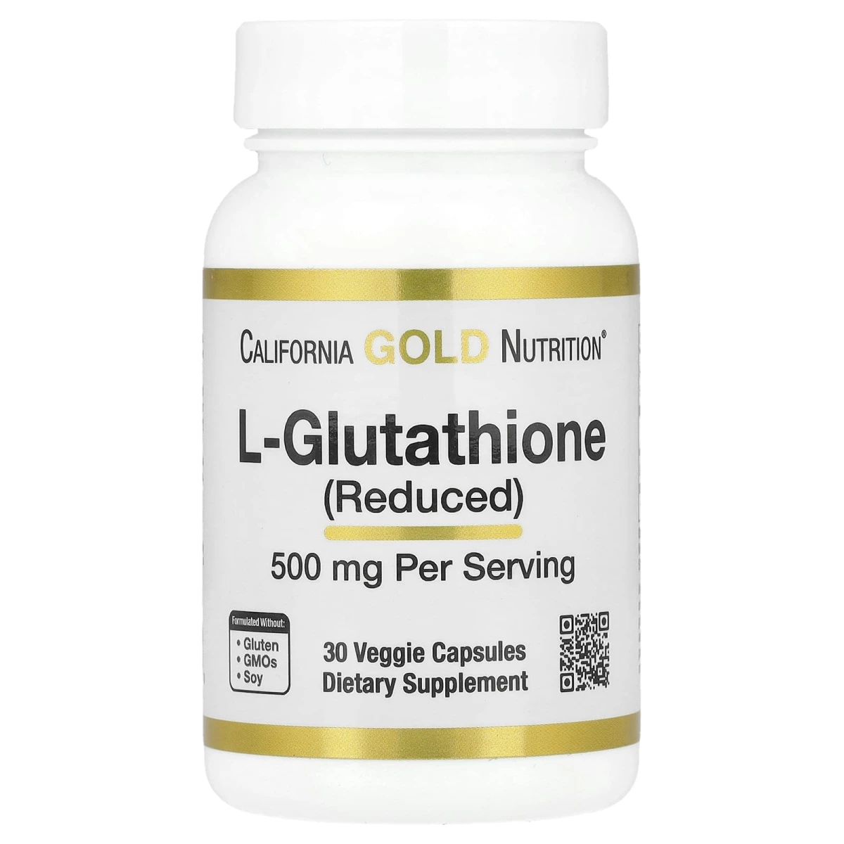 California Gold Nutrition L-Glutathione (Reduced) 500mg Per Serving 30 Veg Capsules image 1