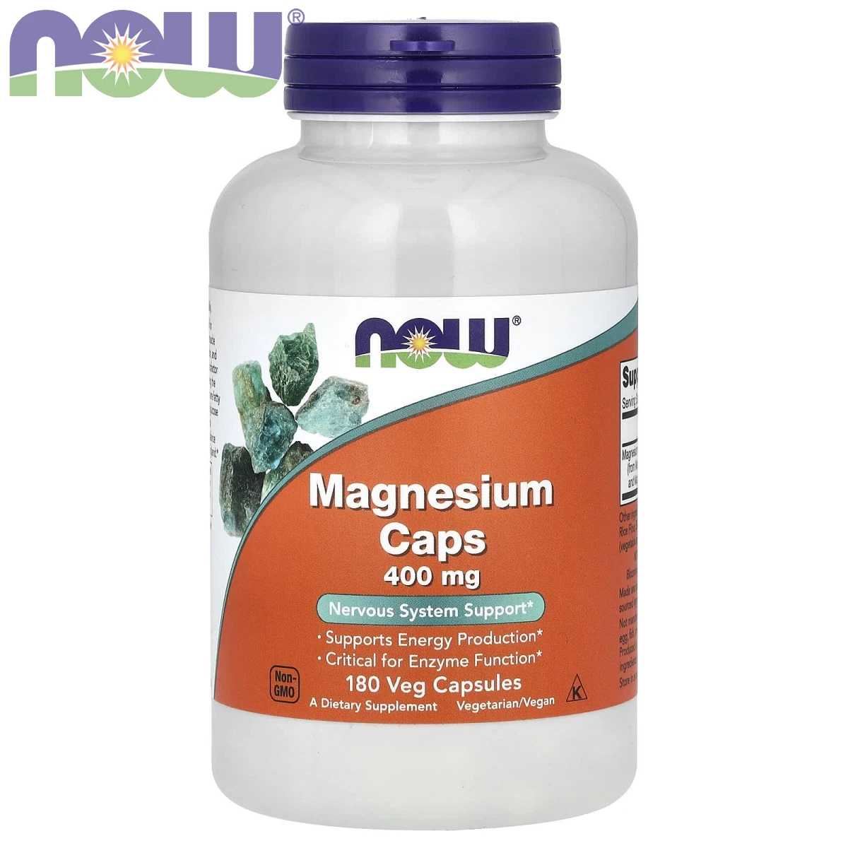 NOW Foods Magnesium Caps 400mg Nervous System Support 180 Veg Capsules image 1