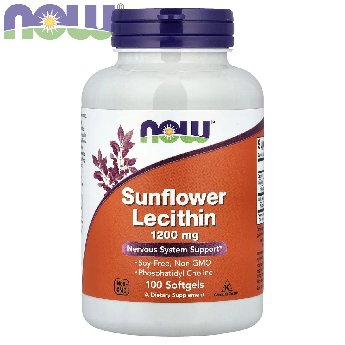 NOW Foods Sunflower Lecithin 1200mg Nervous System Support 100 Softgels image 1