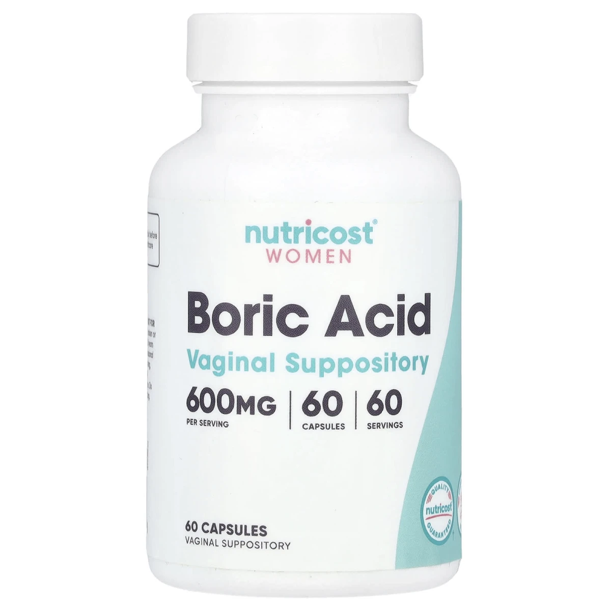 Nutricost Women Boric Acid Vaginal Suppository 600mg Per Serving 60 Capsules image 1