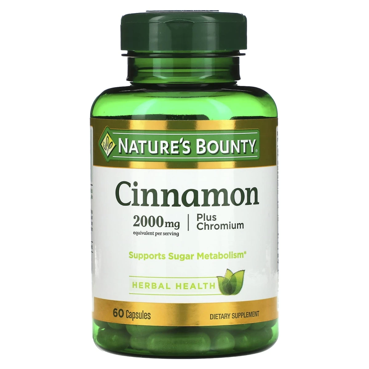 Nature's Bounty Cinnamon 2000mg Equent per Serving Supports Sugar Metabolism Herbal Health 60 Capsules image 1