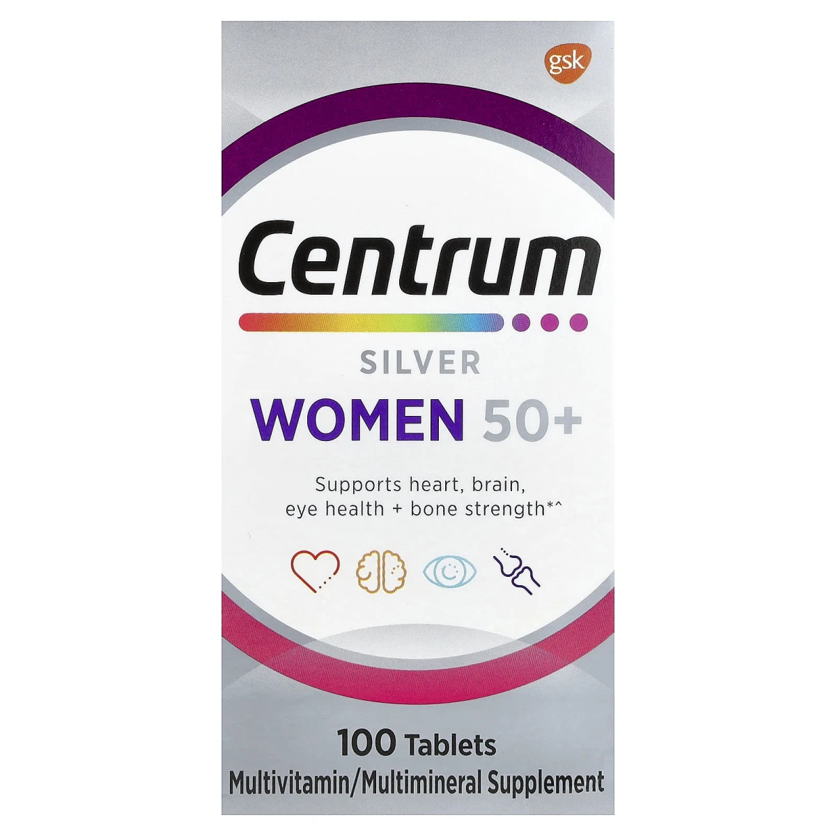 Centrum - Silver Women 50+ Support Eye Health + Bone Strength Multivitamin 100 Tablets image 1