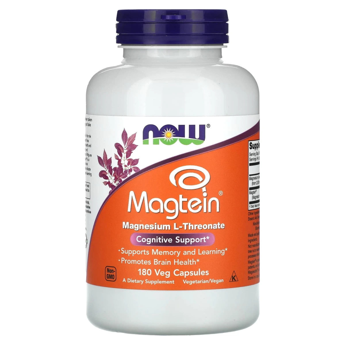 NOW Foods Magtein Magnesium L-Threonate Cognitive Support 180 Veg Capsules image 1