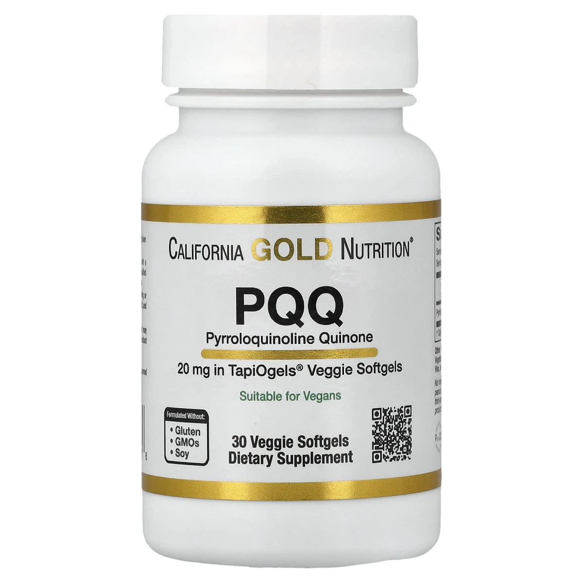 California Gold Nutrition PQQ Pyrroloquinoline Quinone 20mg 30 Veggie Softgels image 1