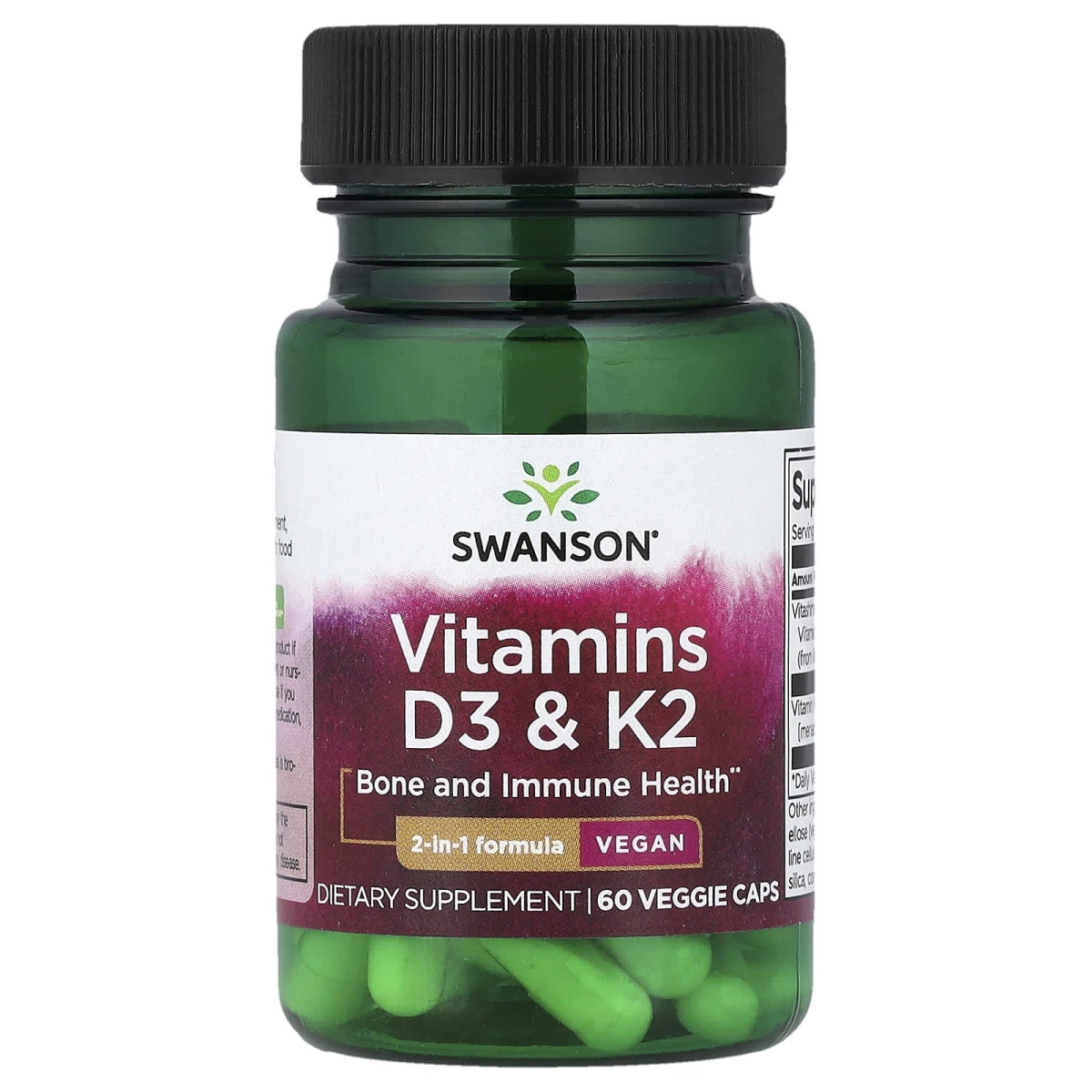 Swanson Vitamins D3 & K2 Bone And Immune Health 60 Veg Caps image 1