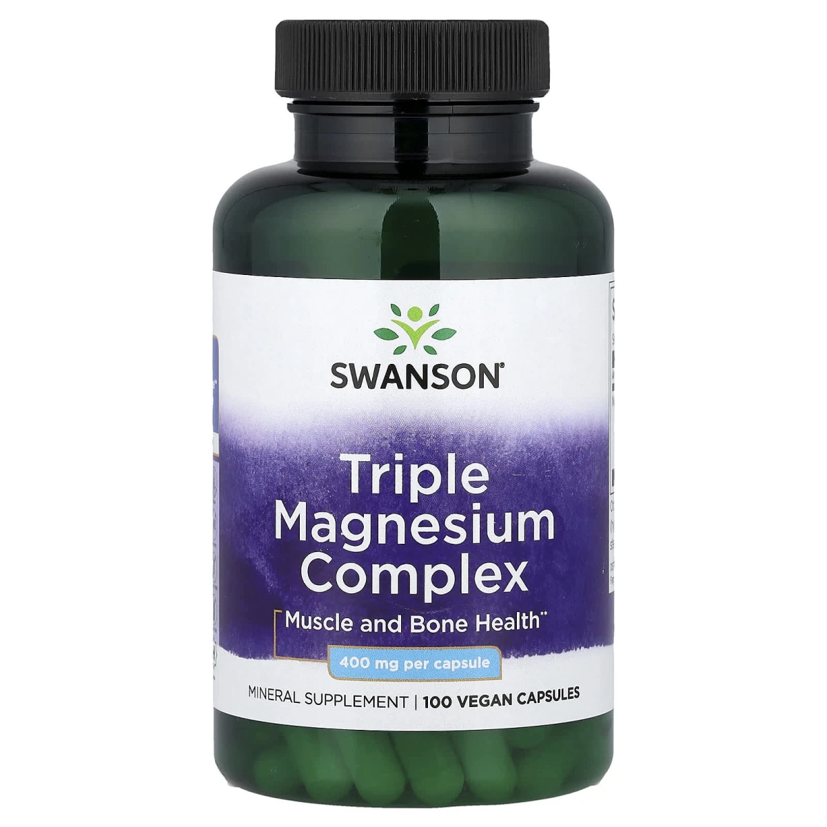 Swanson Triple Magnesium Complex Muscle And Bone Health 400mg per Serving 100 Vegan Capsules image 1