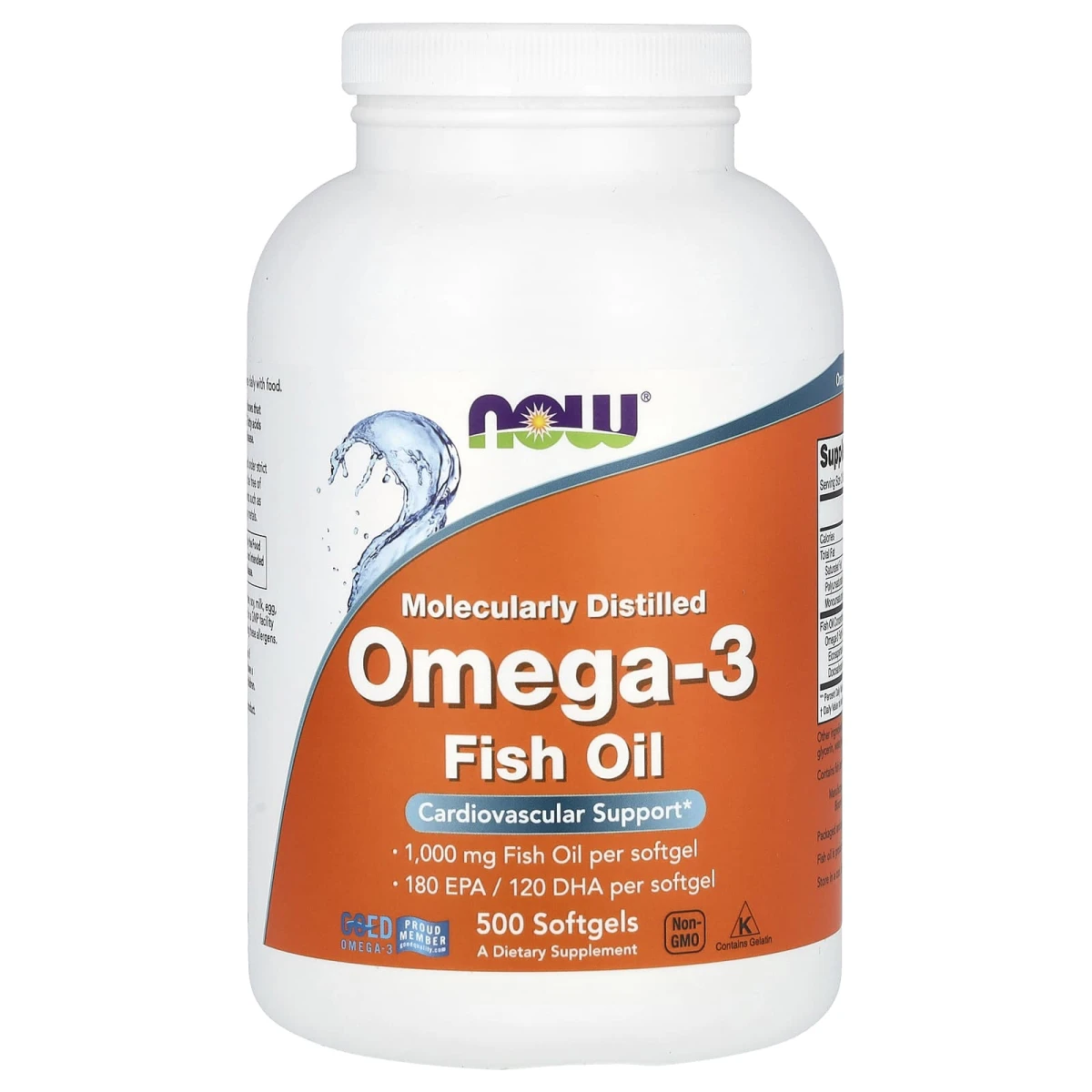 NOW Foods Molecularly Distilled Omega-3 Fish Oil 1000mg Cardiovascular Support 500 Softgels image 1