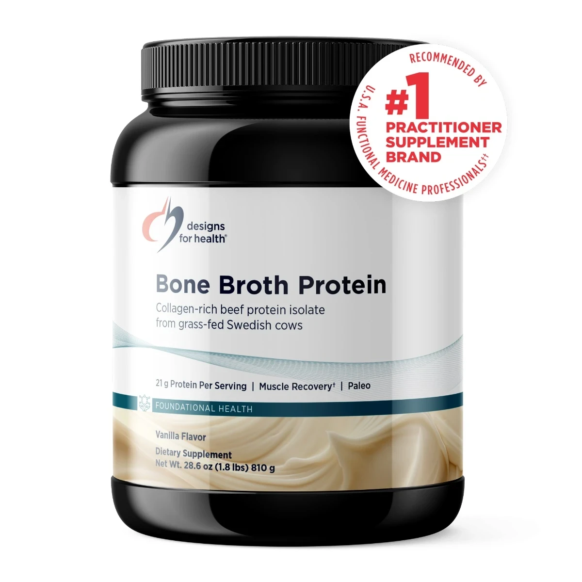 Designs For Health Bone Broth Protein Vanilla 28.6oz (1.8ibs) 810g Powder image 1