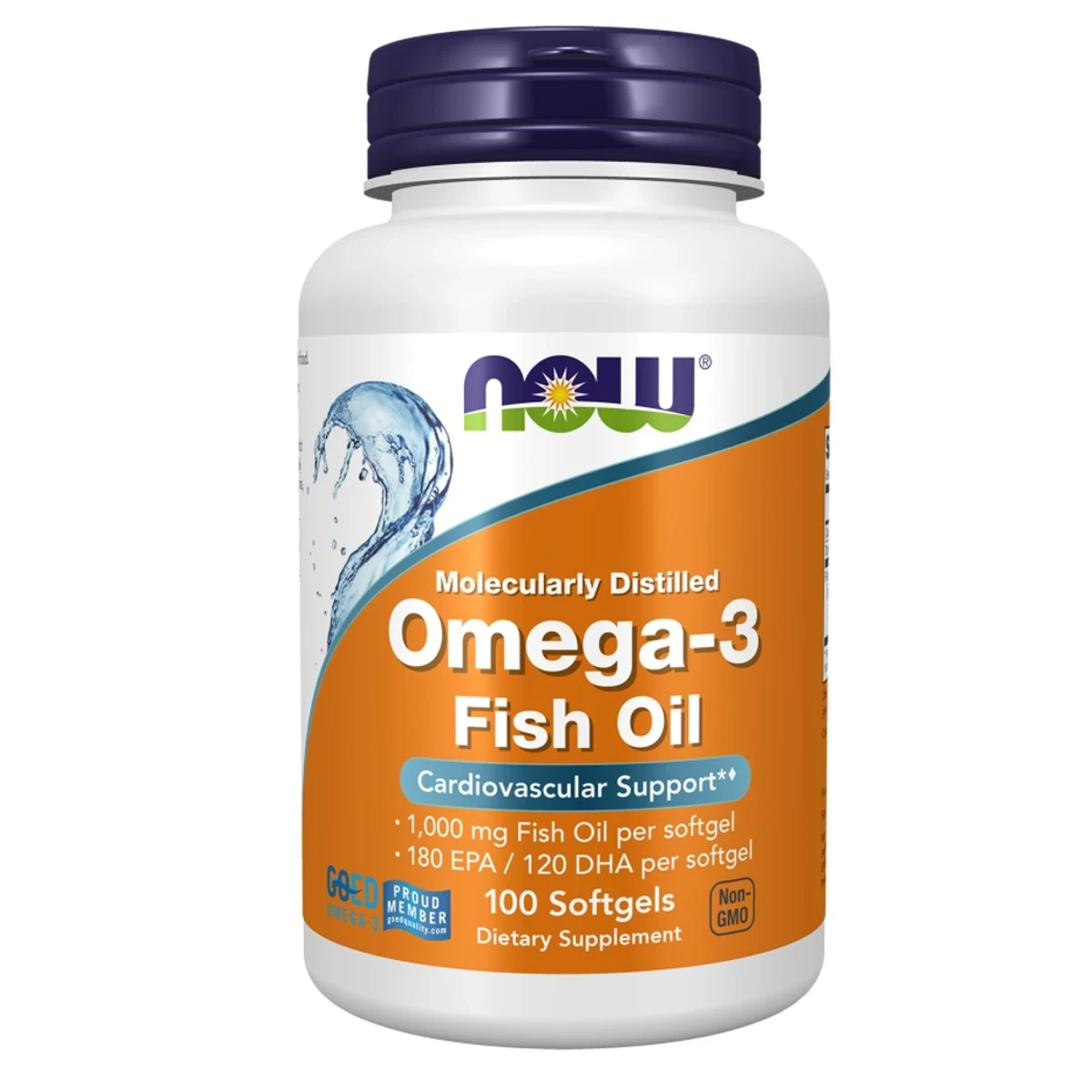 NOW Foods Molecularly Distilled Omega-3 Fish Oil 100mg Cardiovascular Support 100 Softgels image 1